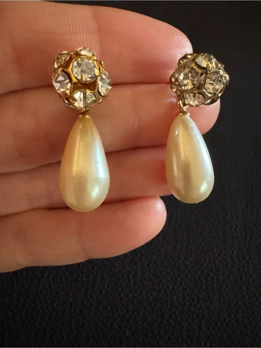 Vintage Rhinestone & Faux Pearl Drop Earrings